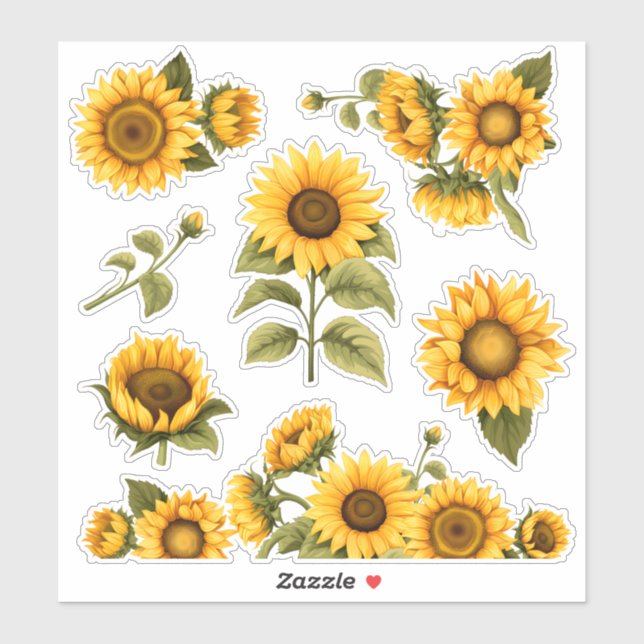Sticker Fleurs de soleil brillantes (Feuille)