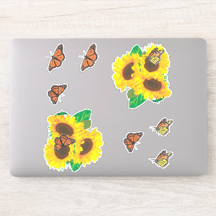 Sticker Fleurs de soleil et papillons monarques