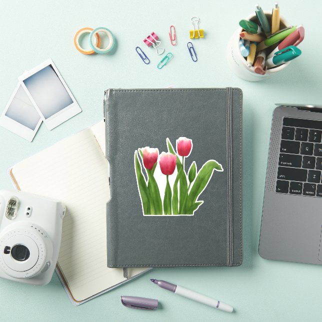 Sticker Fleurs de tulipe rouge avec verdure (Couverture iPad)
