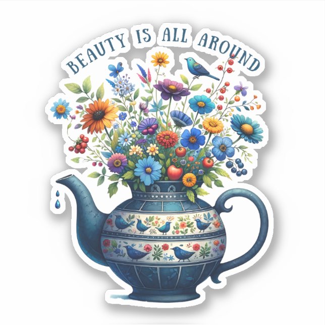 Sticker Fleurs de Vase d'Art populaire Beauté Tout autour (Devant)