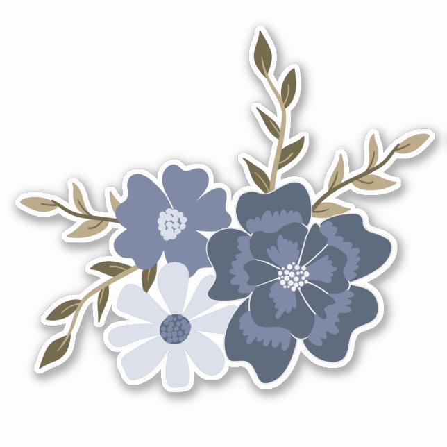 Sticker Fleurs de vigne Bleues simples Botanique (Devant)