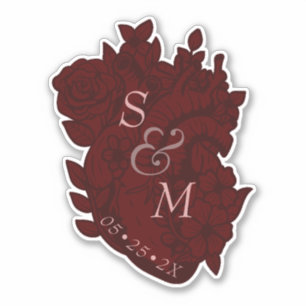 Sticker Fleurs du coeur sang Rouge Mariage gothique