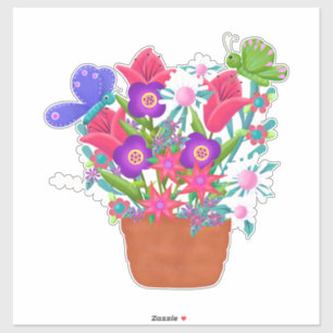 Sticker Fleurs et papillons en Terra Cotta Pot