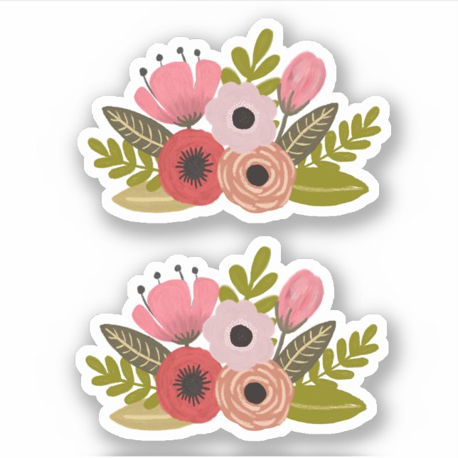 Sticker Fleurs peintes numériques Coupe d'illustration (Devant)