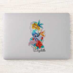 Sticker Fleurs tropicales, flamant rose - Personnalisé