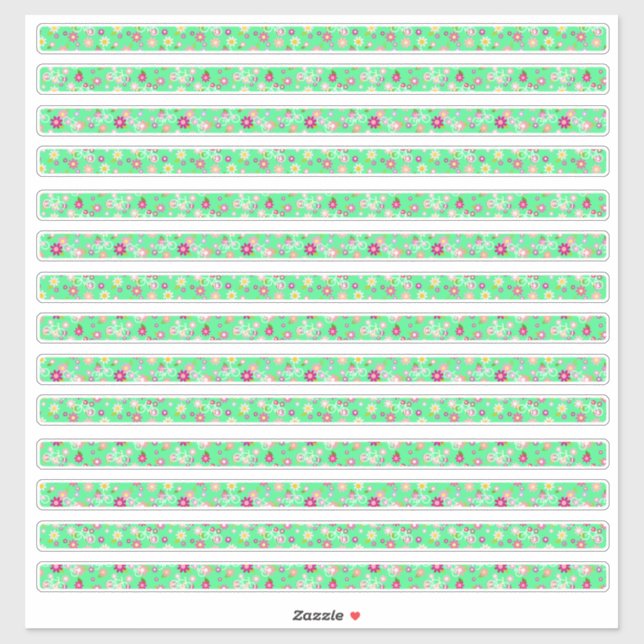 Sticker Fleurs vertes de printemps et vélos Minces bordure (Feuille)