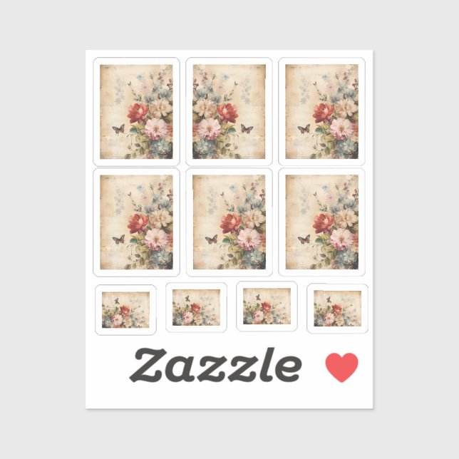 Sticker Fleurs vintage Collage 1 (Feuille)