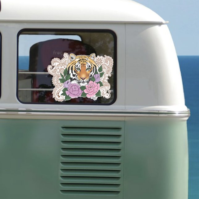 Sticker Fleurs violettes roses au henné de tigre (Créateur téléchargé)