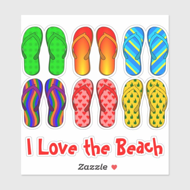 Sticker Flip Flops, I Love the Beach (Feuille)