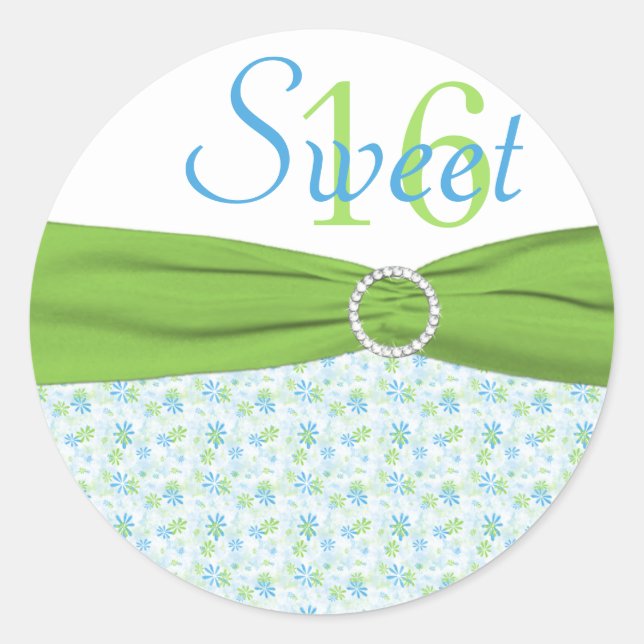 Sticker Floral 16 vert, bleu et blanc (Devant)
