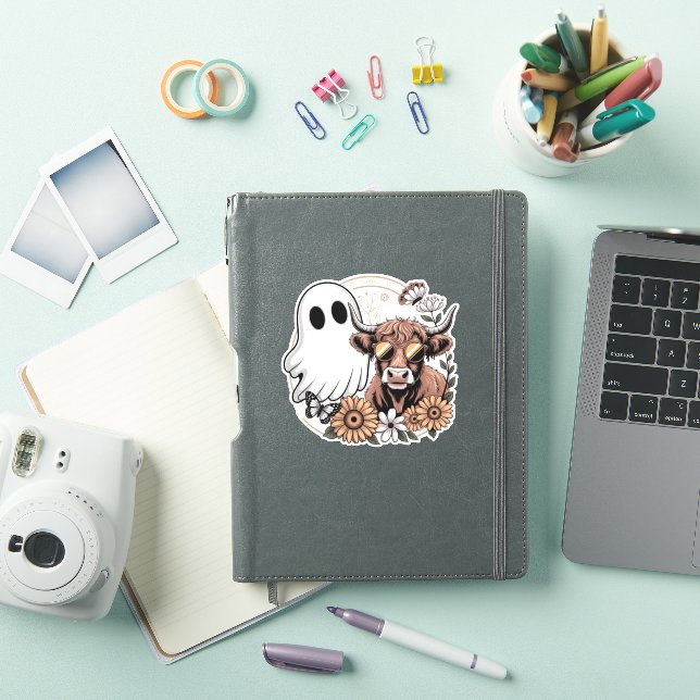 Sticker Floral Automne Highland Cow Ghost (Couverture iPad)