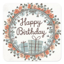 Sticker Floral Joyeux Anniversaire avec design cad