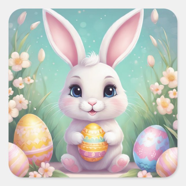 Sticker floral moelleux lapin de Pâques aux couleu (Devant)