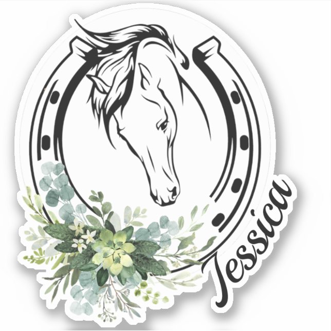 Sticker Floral Nom personnalisé Cheval Equestrian Horsesho (Devant)