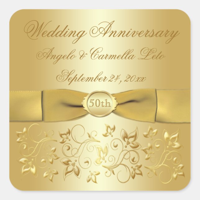 Sticker floral or du 50e anniversaire du Mariage (Devant)