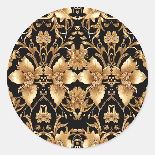 Sticker Floral Orné Noir Or (Devant)