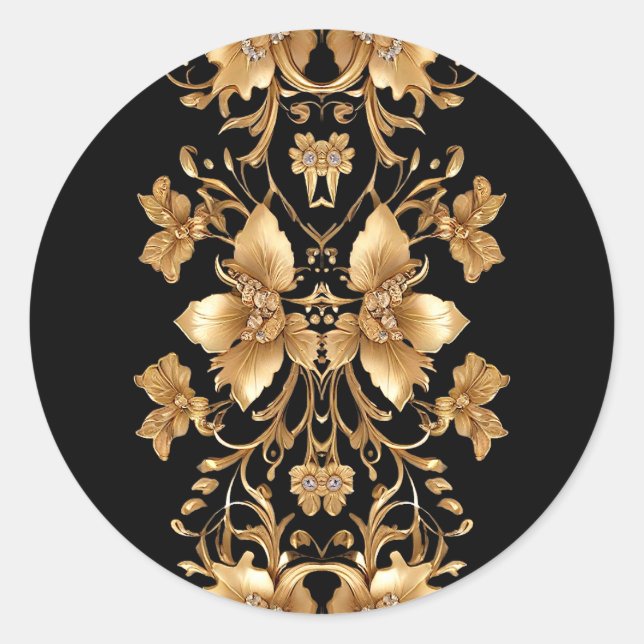 Sticker Floral Orné Noir Or (Devant)