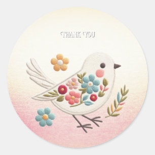 Sticker Floral Petit Oiseau Blanc
