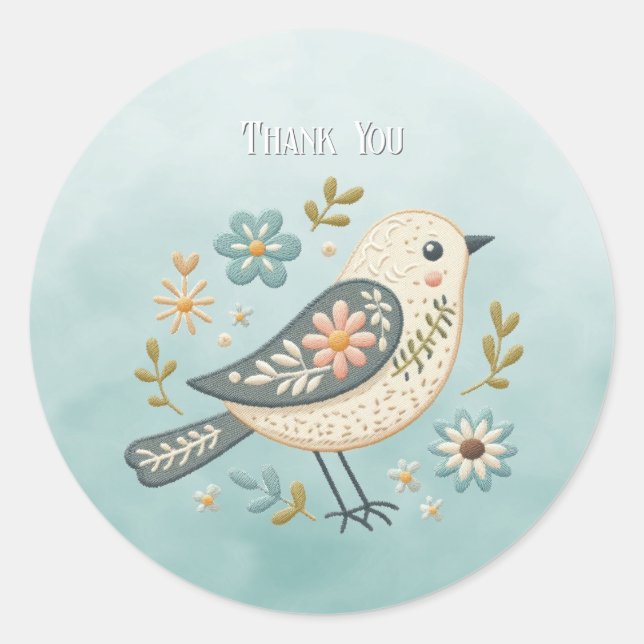 Sticker Floral Petit Oiseau Vert (Devant)