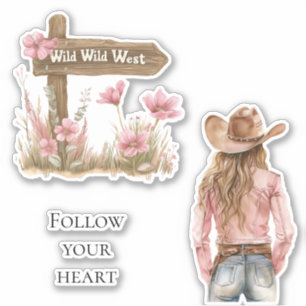 Sticker Floral rose floral blond fille sauvage ouest