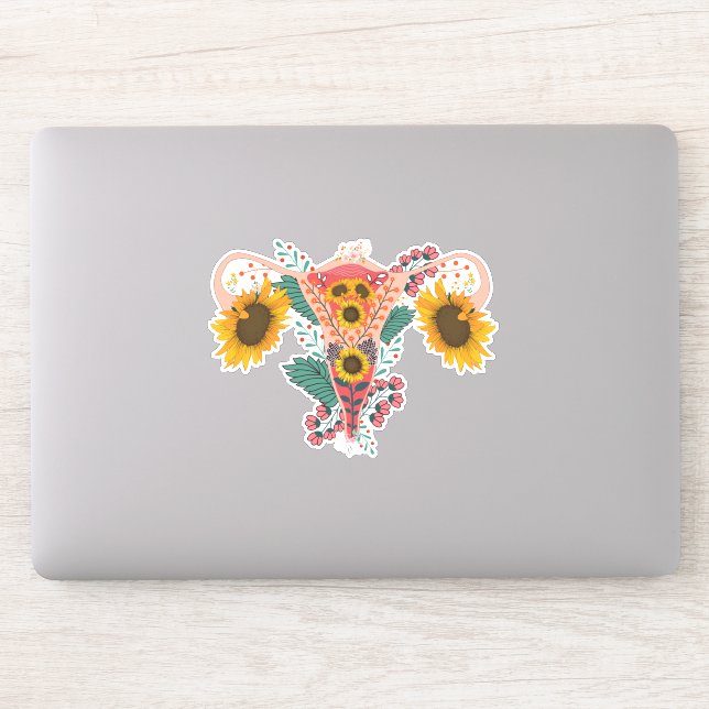 Sticker Floral Uterus Anatomy Sticker, Flower Feminist  (Ordinateur)