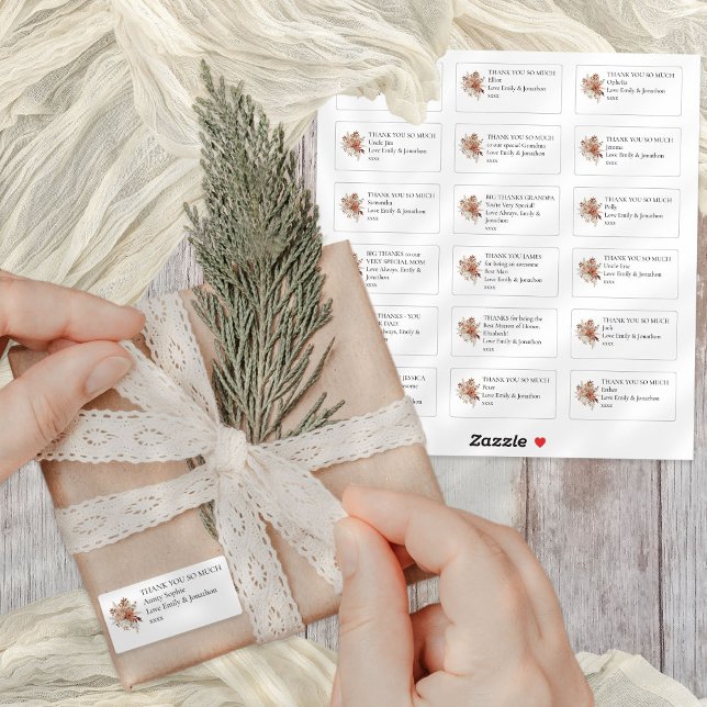 Sticker Florals 18 Bénéficiaires individuels Merci Mariage (Sheet of 18 Individual thank you  messages for your wedding guests with Rust Fall Florals Motif)