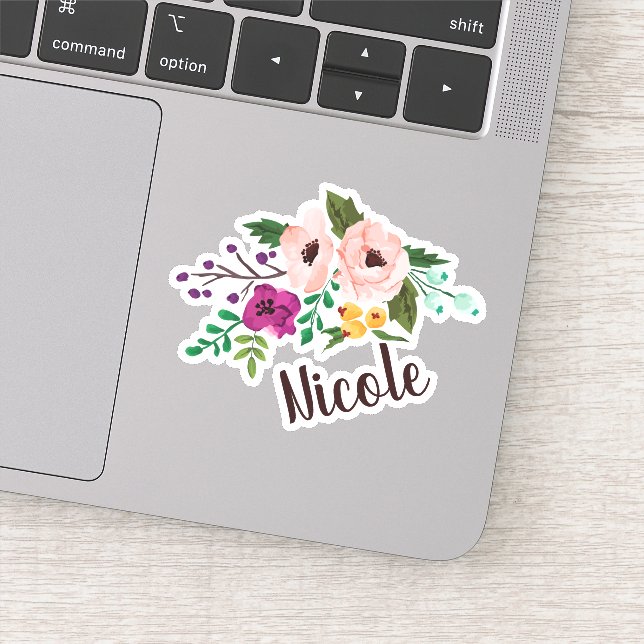 Sticker Flore à aquarelle tendance avec nom (Détail)