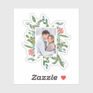 Sticker Flore d'aquarelle verte chic et blanche avec photo