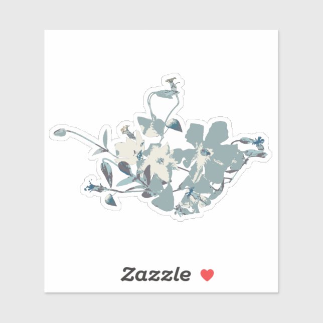 Sticker Flower Grey Blue Cream Clematis Vins Motif (Feuille)