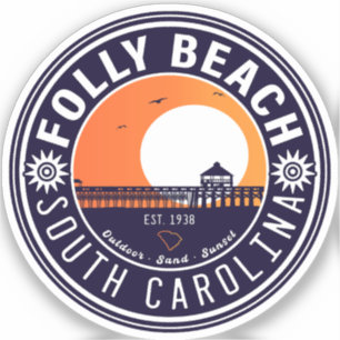 Sticker Folly Beach SC Souvenirs Retro Sunset Pier 60s