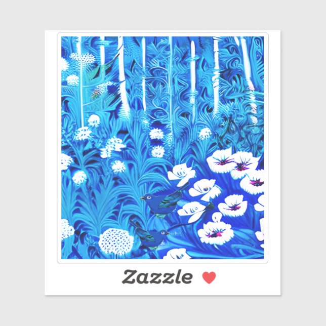 Sticker Forêt d'Imaginaires avec fleurs et oiseaux (Feuille)