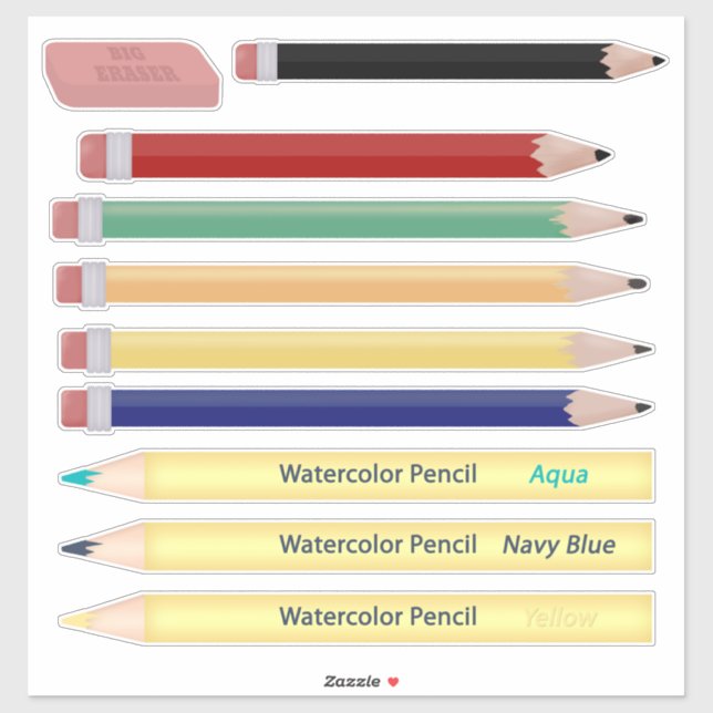 Sticker Fournitures scolaires Crayons et gomme (Feuille)