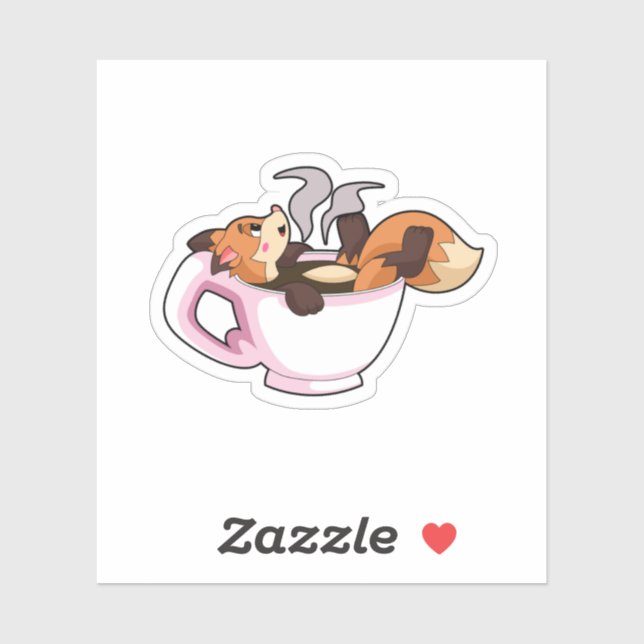 Sticker Fox with Coffee (Feuille)