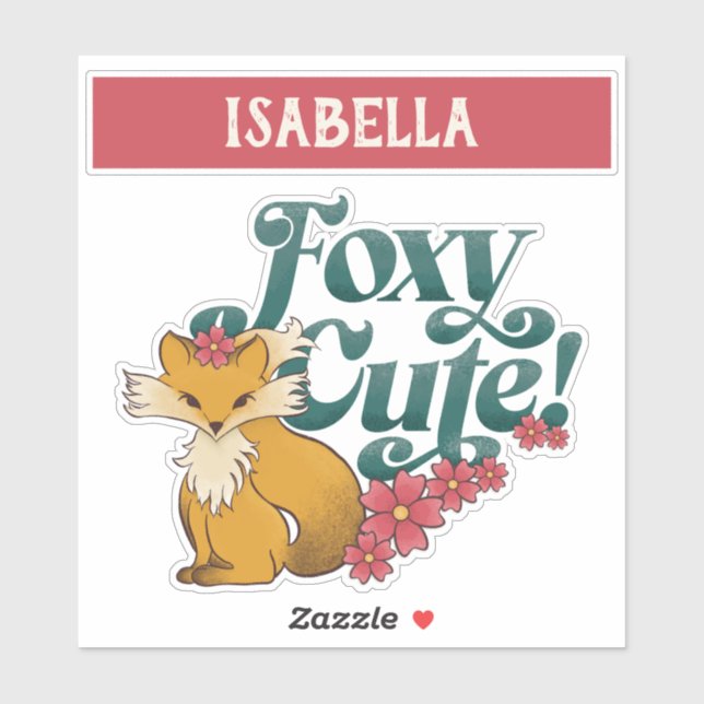 Sticker Foxy Cute avec Fleurs (Feuille)