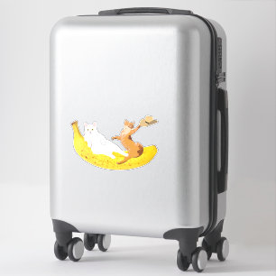 Sticker Fraisage de chat sur banane tenant casquette