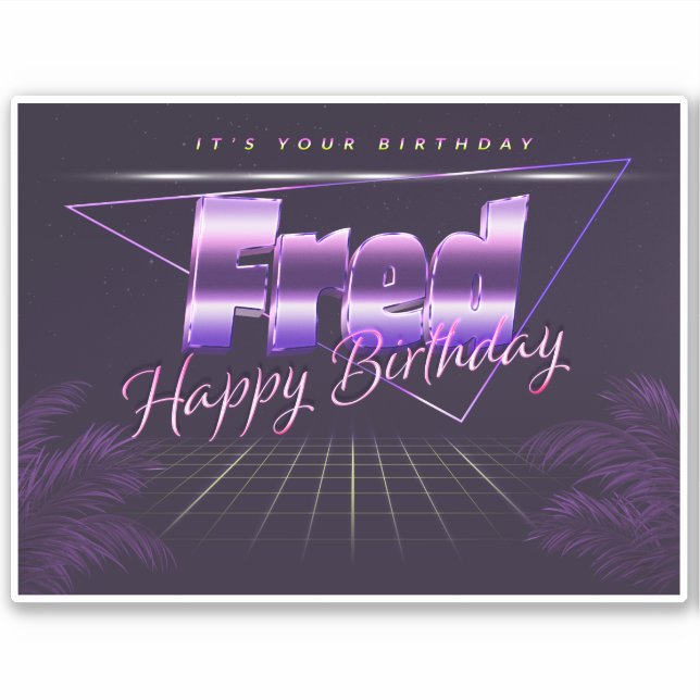 Sticker Fred Name Prénom lila retro (Devant)