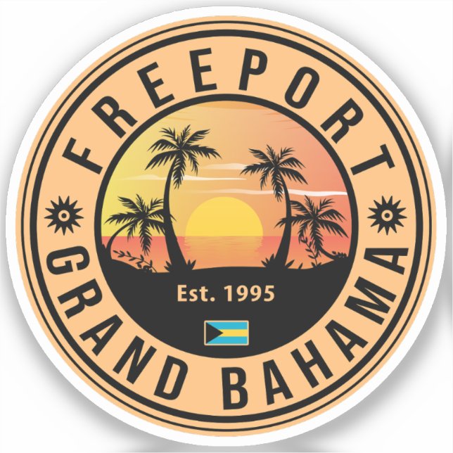Sticker Freeport Bahamas Retro Sunset Souvenirs 60s (Recto)