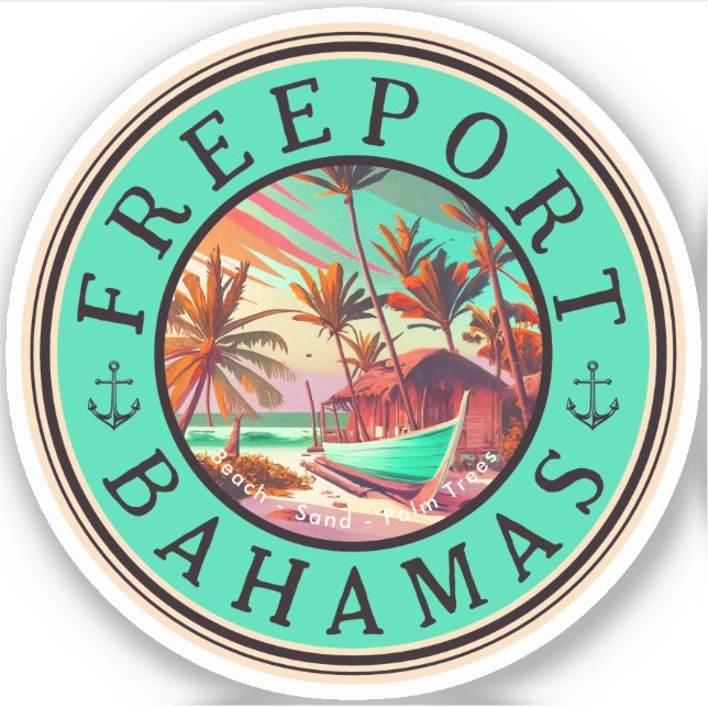 Sticker Freeport Bahamas Retro Sunset Travel Souvenir 1950 (Devant)