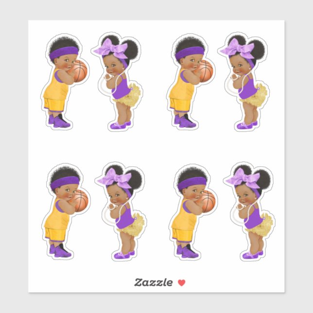 Sticker Freethrows ou Bows Purple Gold Basketball fille ga (Feuille)
