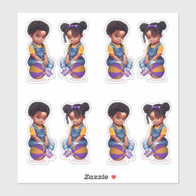 Sticker Freethrows ou Bows Purple Gold Basketball fille ga (Feuille)