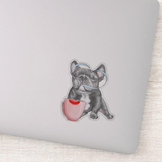 Sticker French Bulldog Love Café 4x4 pouces (Détail)