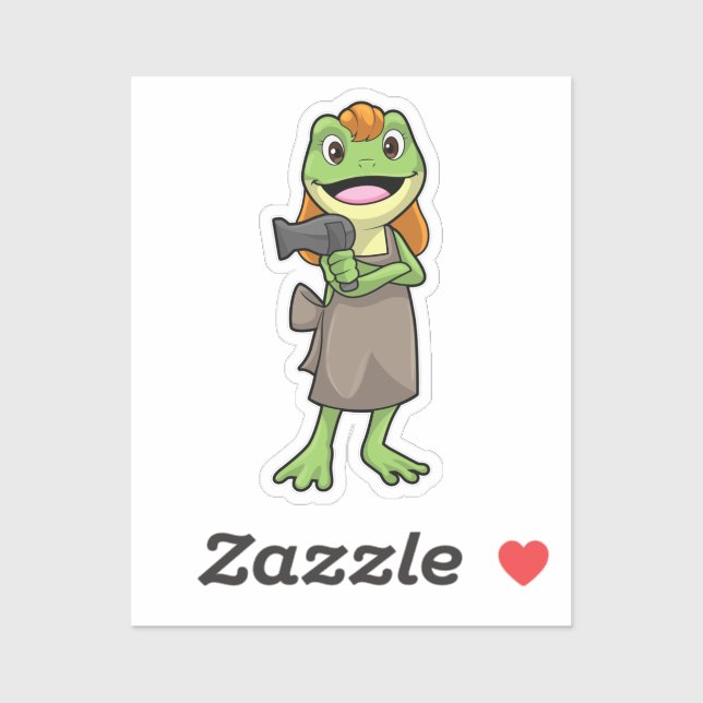Sticker Frog as Hairdresser with Hairdryer (Feuille)