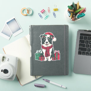 Sticker Frontière Collie Chien Fêtes de Noël Père Noël