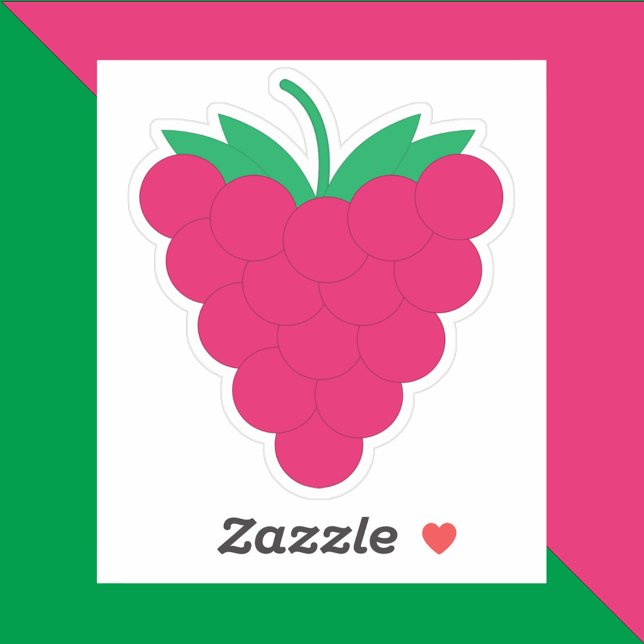 Sticker Fruit framboise rose ( A die cut sticker of a pink raspberry with a green stem.)