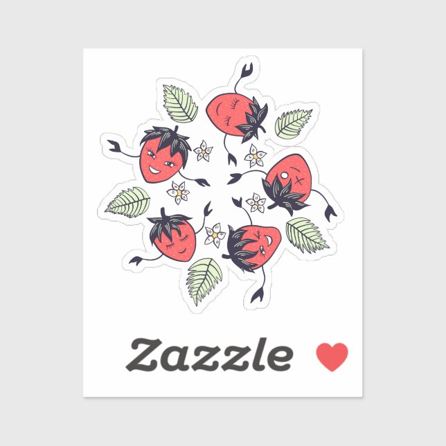 Sticker Fruit Kawaii à la fraise mûre (Feuille)
