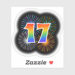 Sticker Fun Fireworks + Rainbow Motif "17" N° d'événement