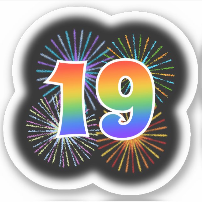 Sticker Fun Fireworks + Rainbow Motif "19" N° d'événement (Devant)