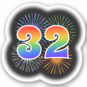 Sticker Fun Fireworks + Rainbow Motif "32" N° d'événement