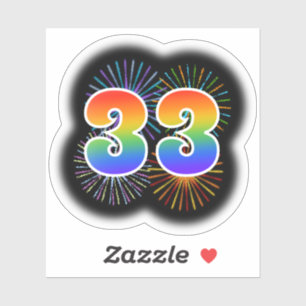 Sticker Fun Fireworks + Rainbow Motif "33" N° d'événement
