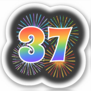 Sticker Fun Fireworks + Rainbow Motif "37" N° d'événement